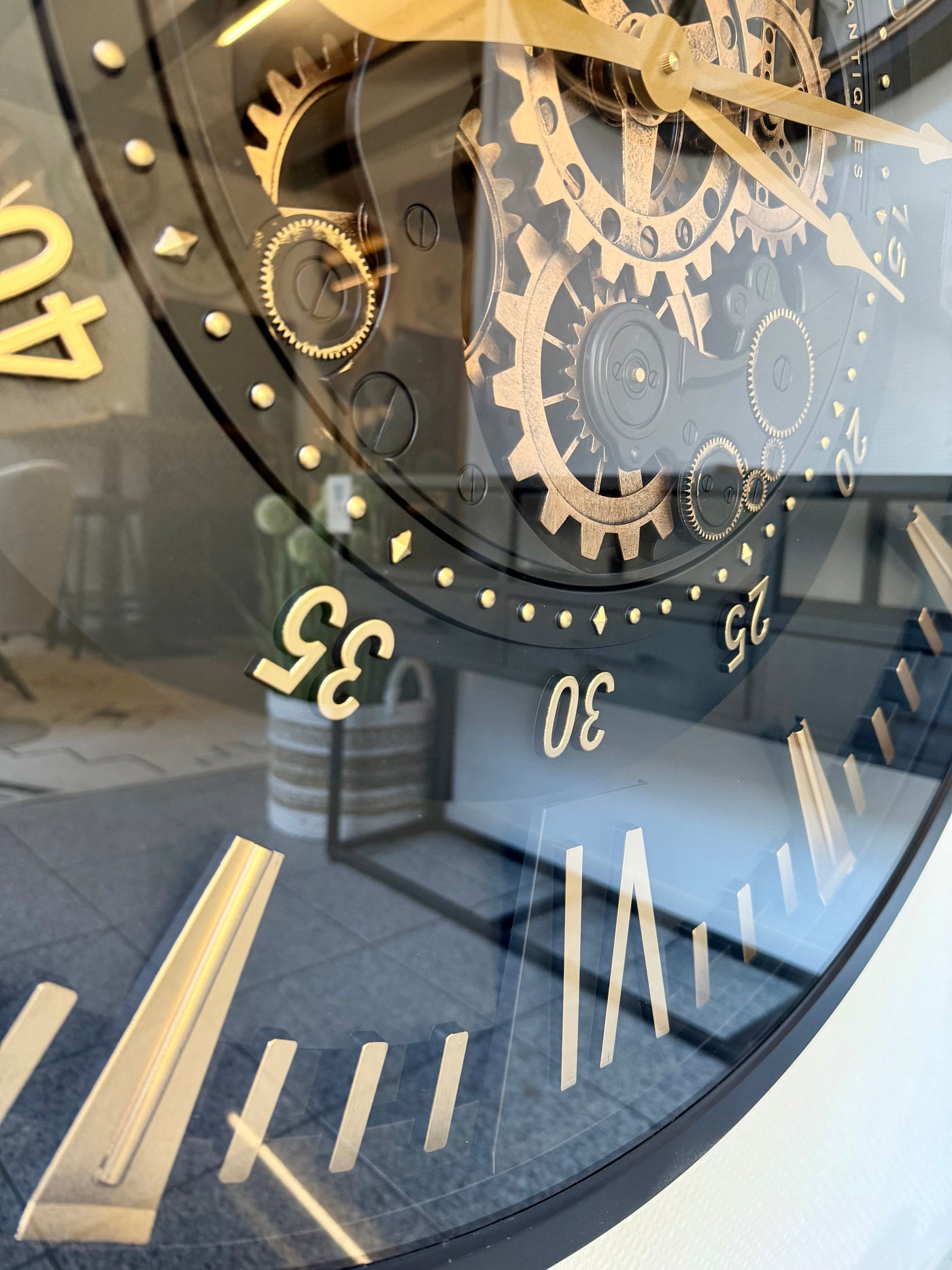 80 cm London XXL Wanduhr schwarz gold  mit Zahnrädern