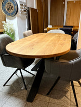 Esstisch Osnabrück Eiche massiv 200 cm in 4 cm Dicke Holz geölt mit Spider Metall Gestell schwarz