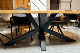 Esstisch Osnabrück Eiche massiv 200 cm in 4 cm Dicke Holz geölt mit Spider Metall Gestell schwarz