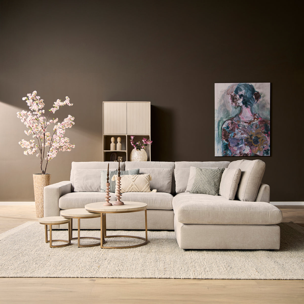 MySofa Jesse Ecksofa Beige 2,5 Sitzer + Divan rechts