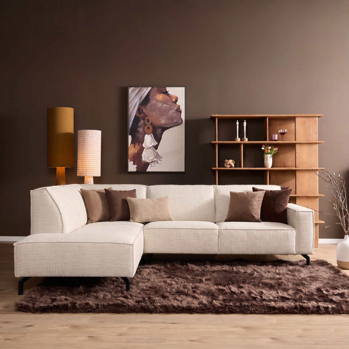 MySofa Floris Ecksofa Baltimore Beige Divan links + 2,5 Sitzer
