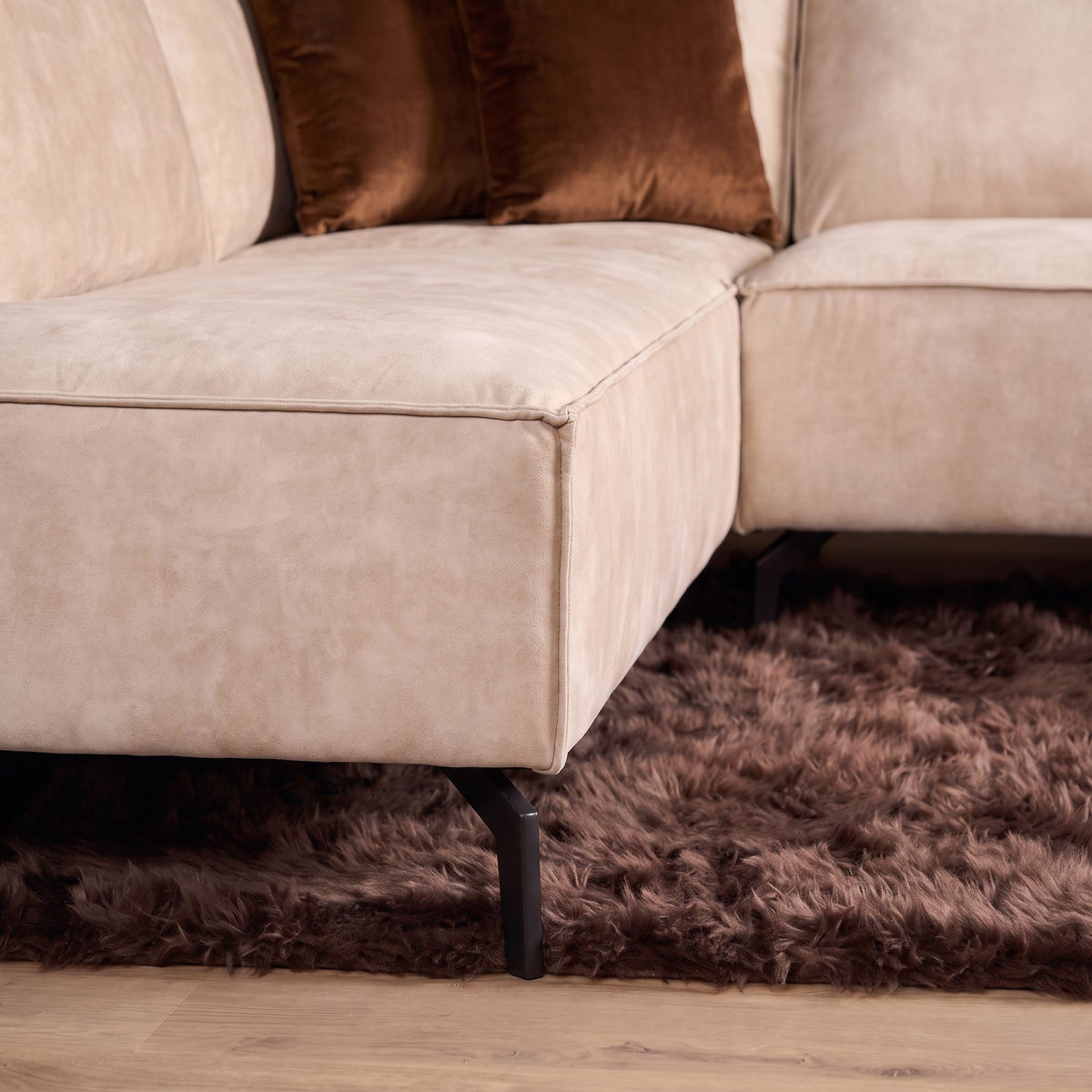 MySofa Floris Ecksofa Samt Beige Divan links + 2,5 Sitzer