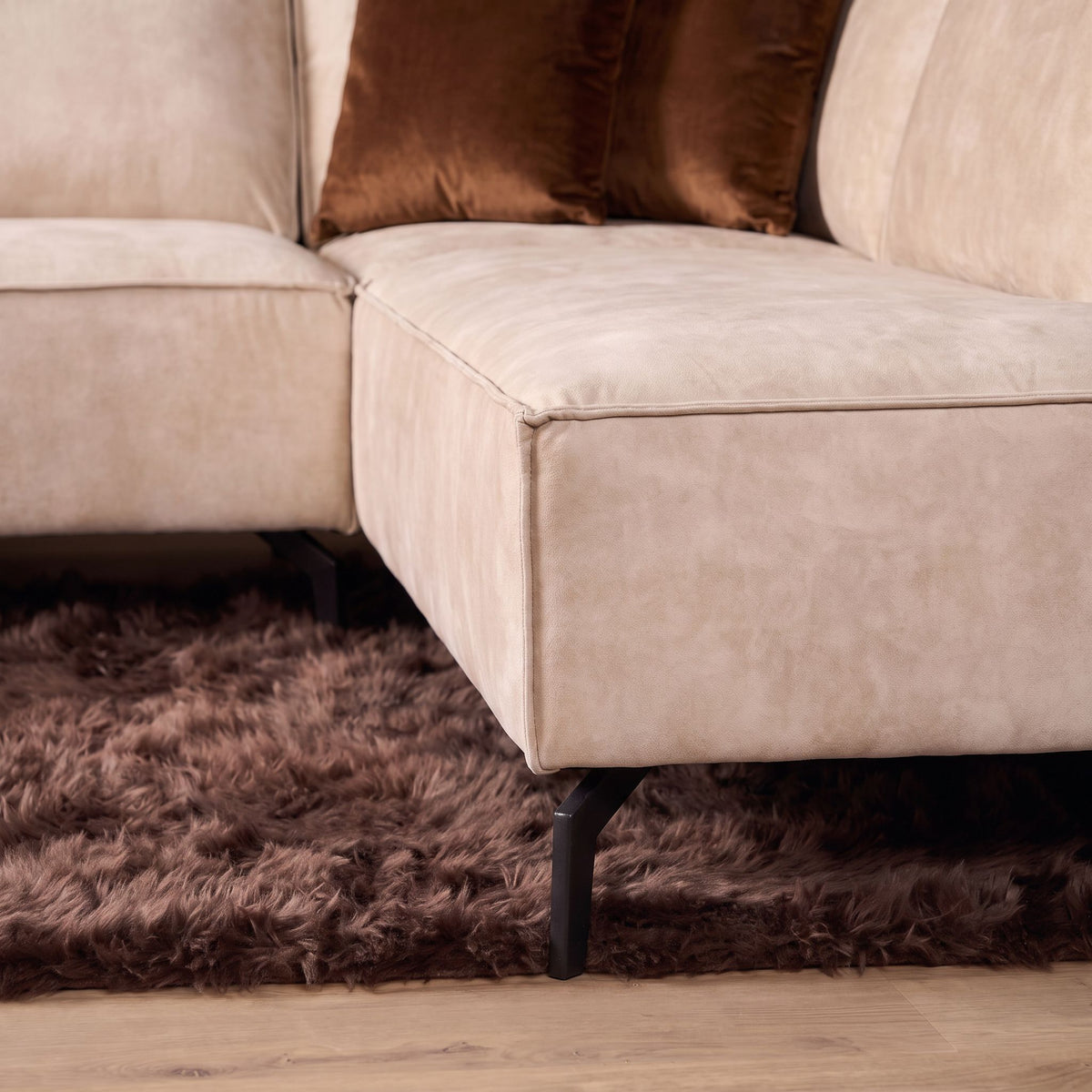 MySofa Floris Ecksofa Samt Beige 2,5 Sitzer + Divan rechts
