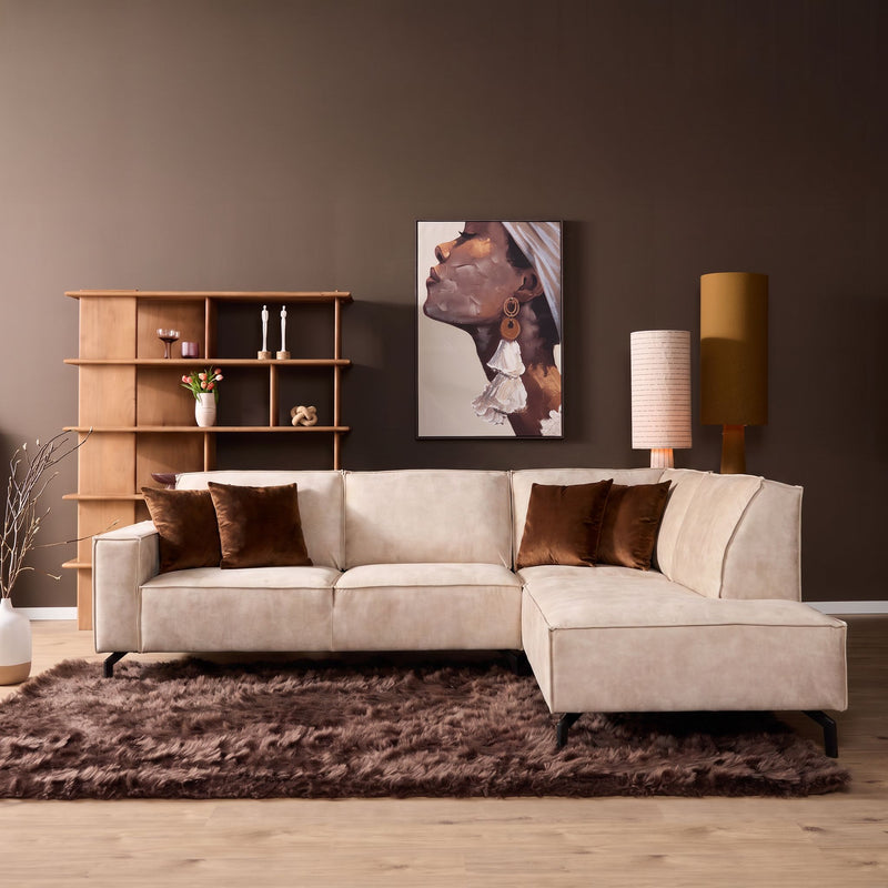 MySofa Floris Ecksofa Samt Beige 2,5 Sitzer + Divan rechts