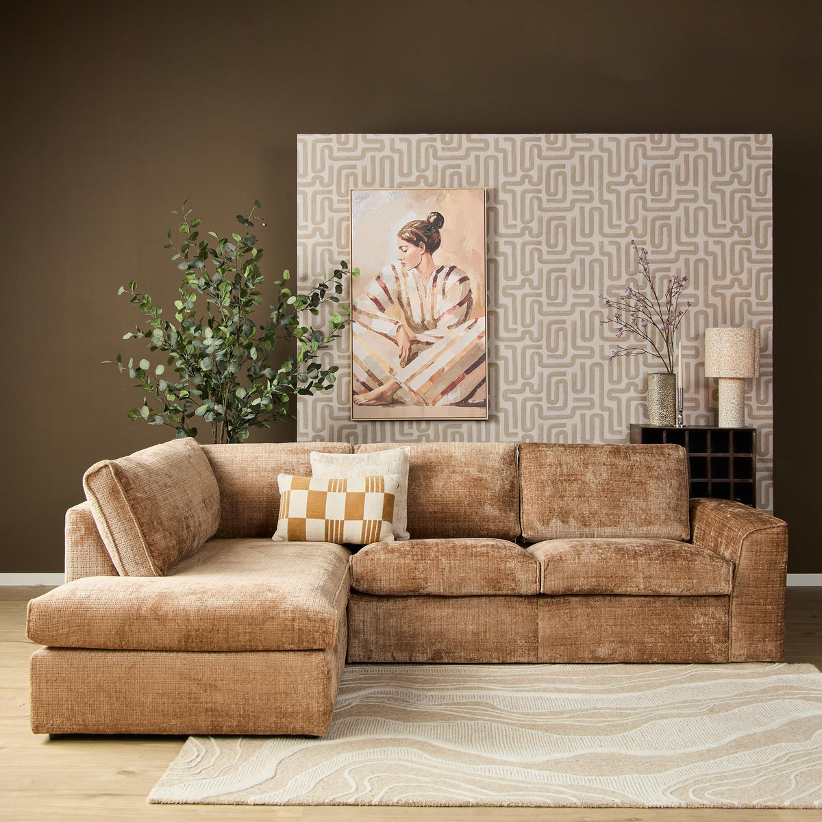 MySofa Teddy Ecksofa Cinnamon Divan links + 2,5 Sitzer