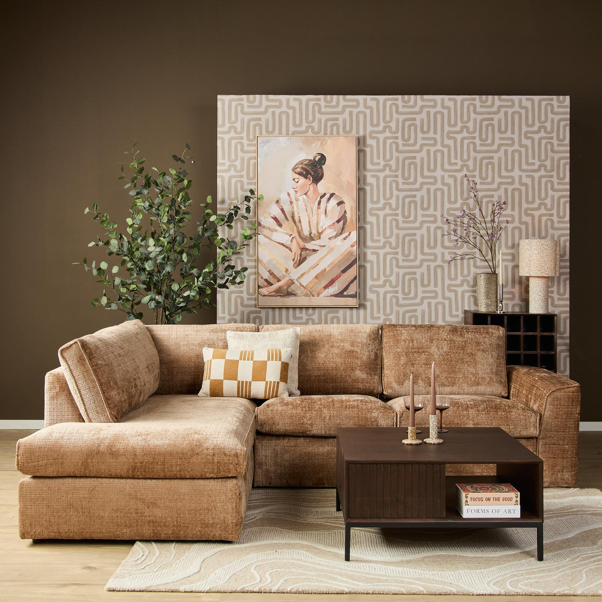 MySofa Teddy Ecksofa Cinnamon Divan links + 2,5 Sitzer