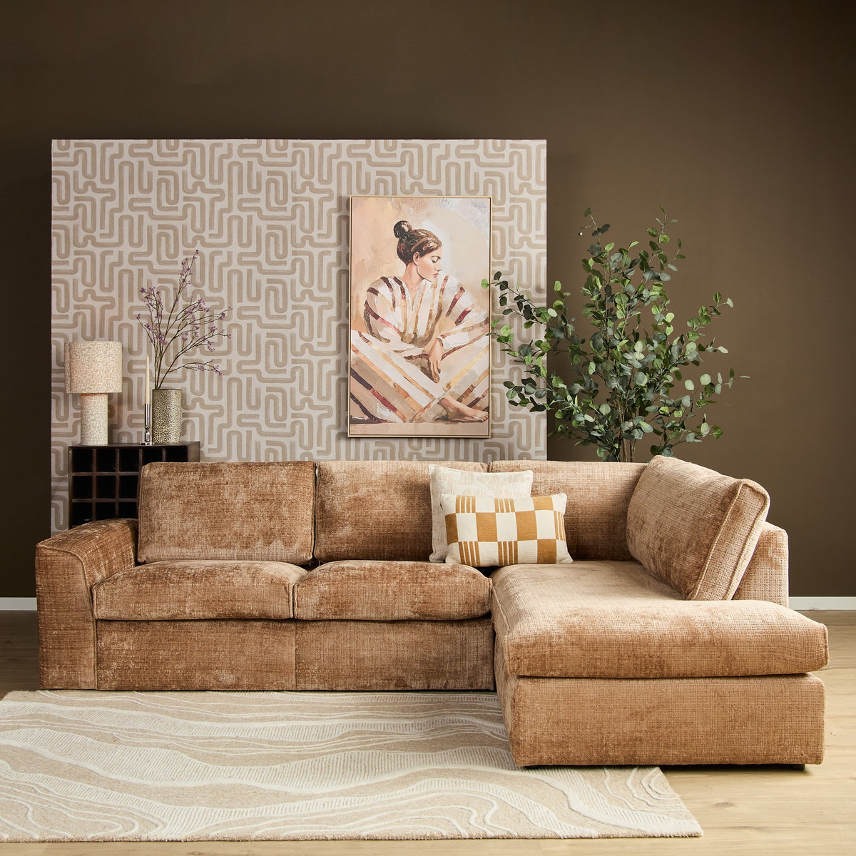 MySofa Teddy Ecksofa Cinnamon 2,5 Sitzer + Divan rechts