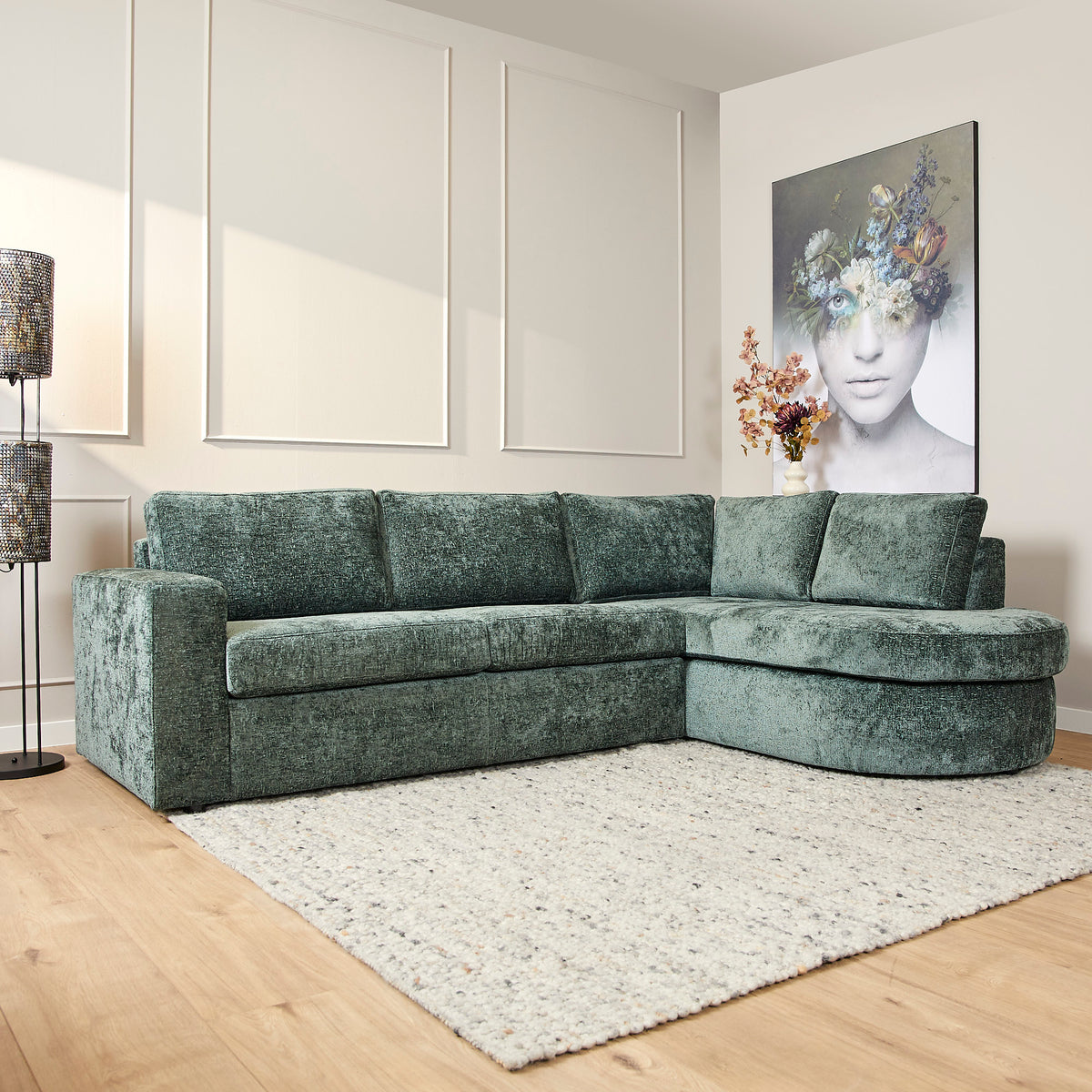 MySofa Alma Ecksofa Grün 2,5 Sitzer + Divan rechts