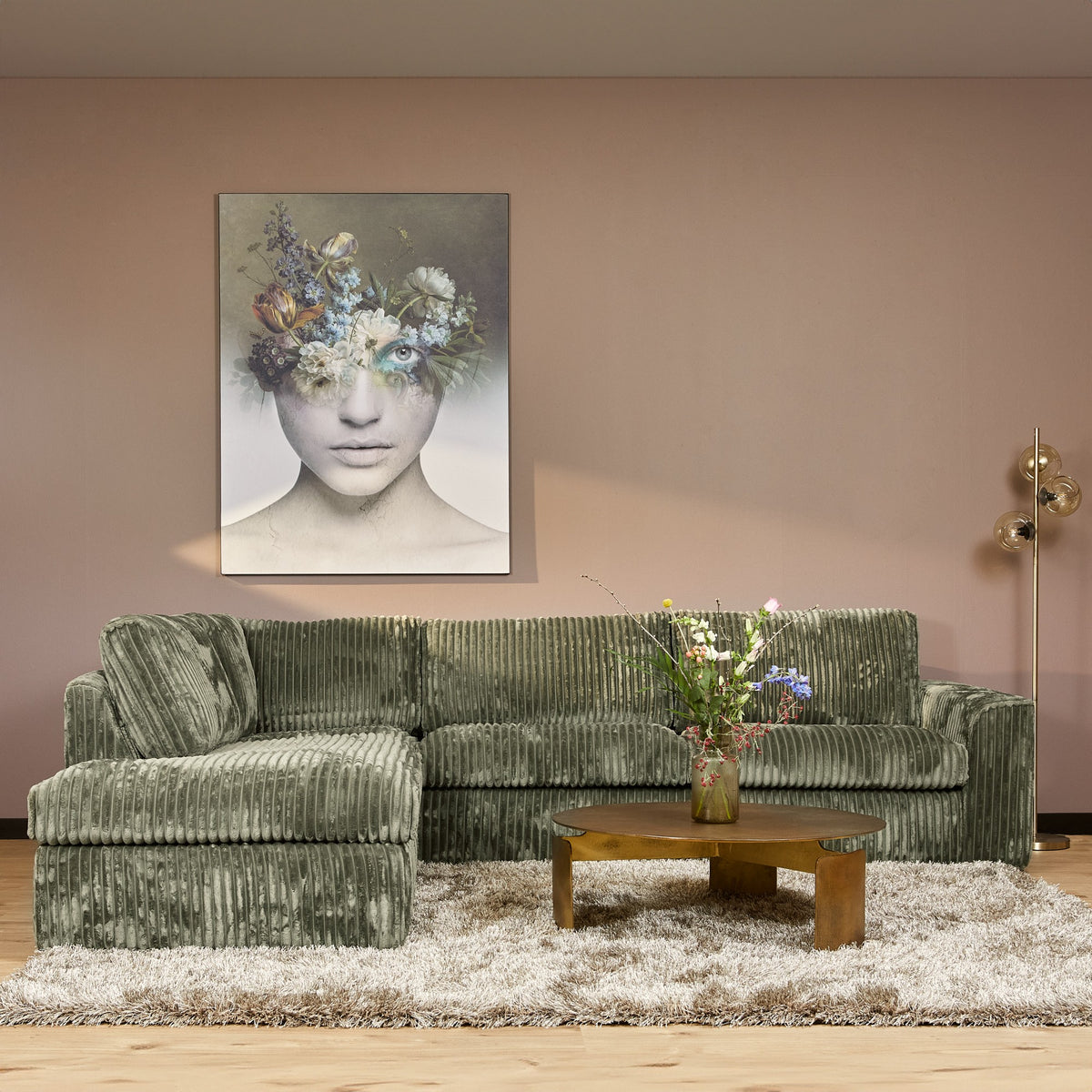 MySofa Teddy Ecksofa Grün Divan links + 2,5 Sitzer