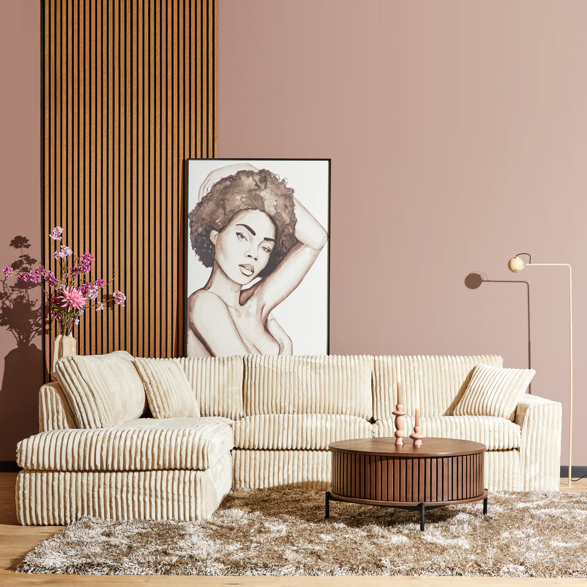 MySofa Teddy Ecksofa Beige 2,5 Sitzer + Divan rechts