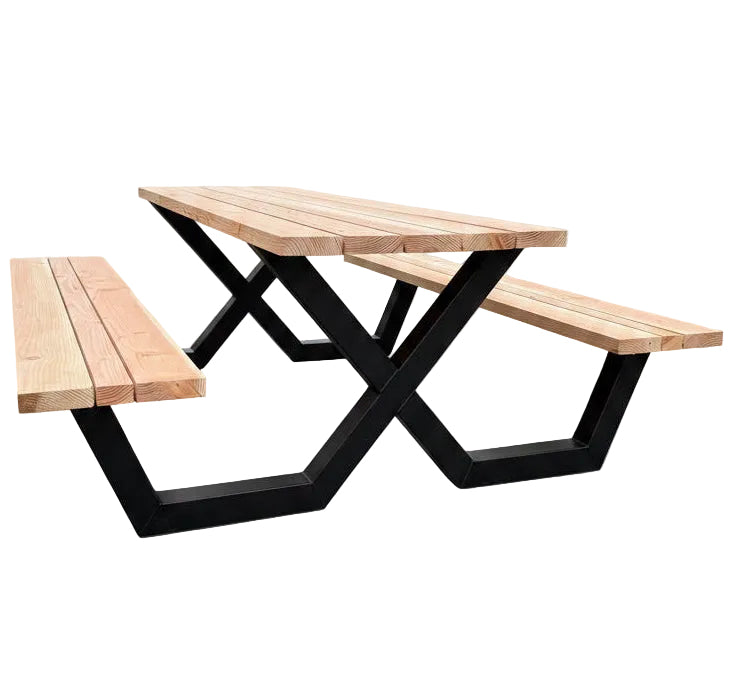 Table de pique-nique en métal Douglas extérieur piètement en X noir thermolaqué galvanisé 9 tailles de 180 à 400 cm