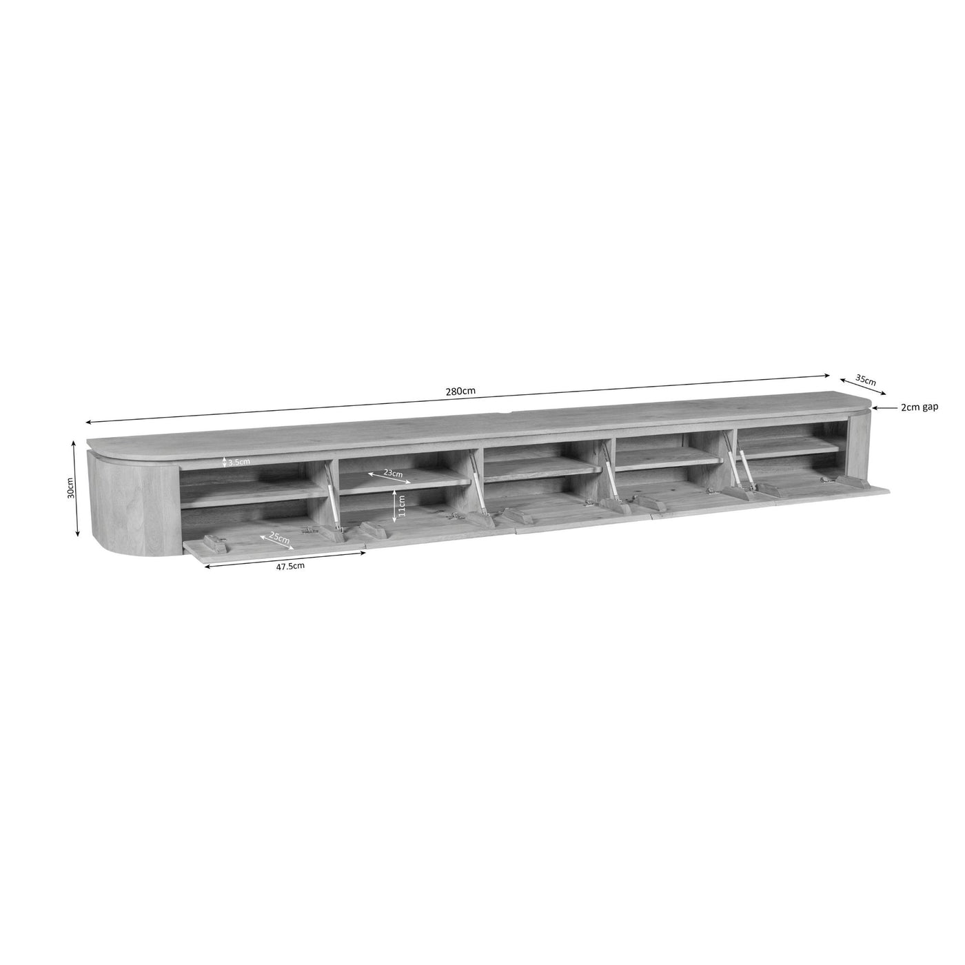 TV-Lowboard Excellent Mangoholz massiv in 4 Farben, 120 bis 280 cm