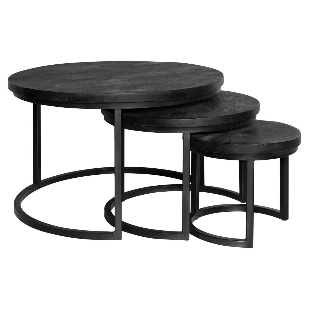 Couchtisch-Set Triole Schwarz Mangoholz 70 cm