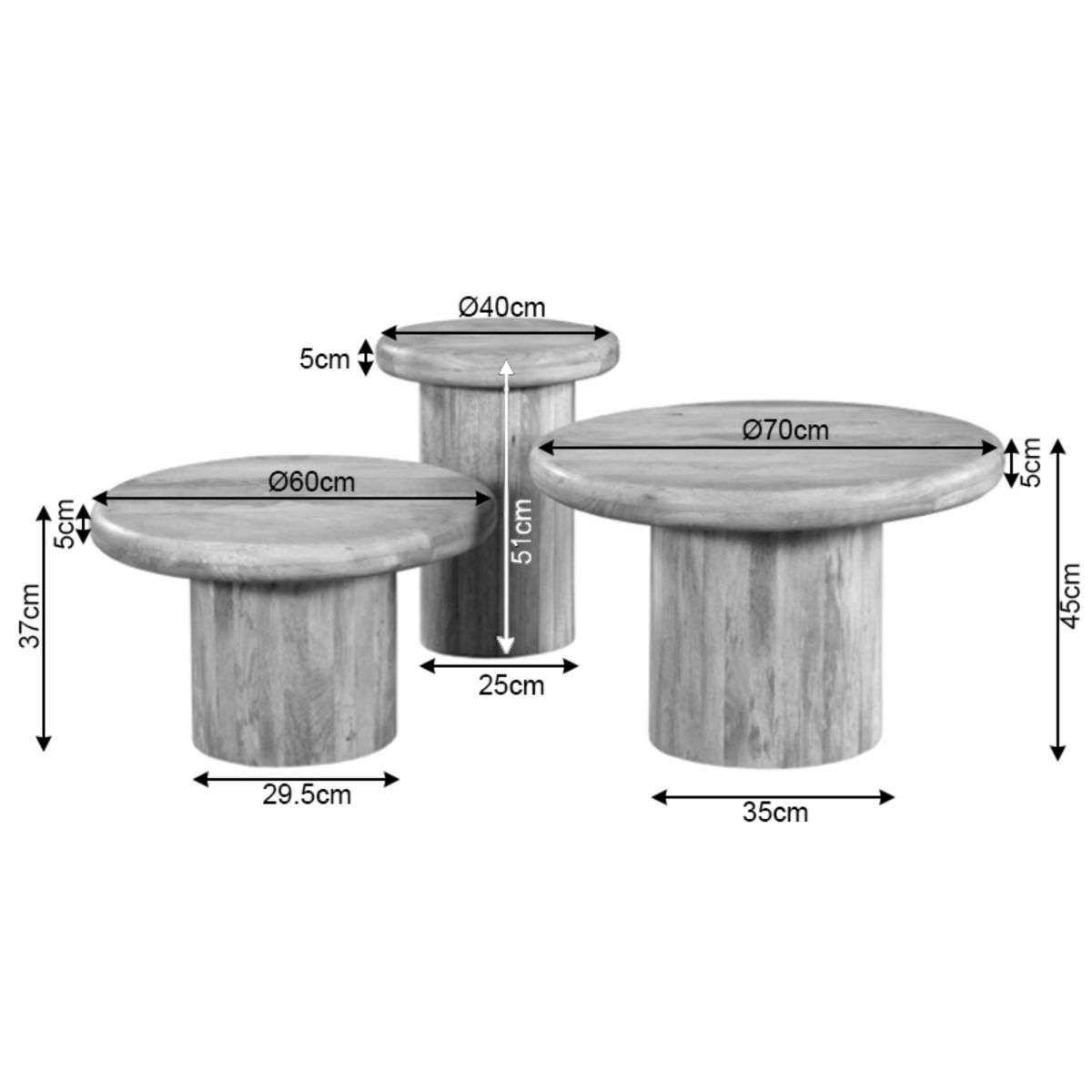 Couchtisch-Set Maya Braun Mangoholz 70 cm