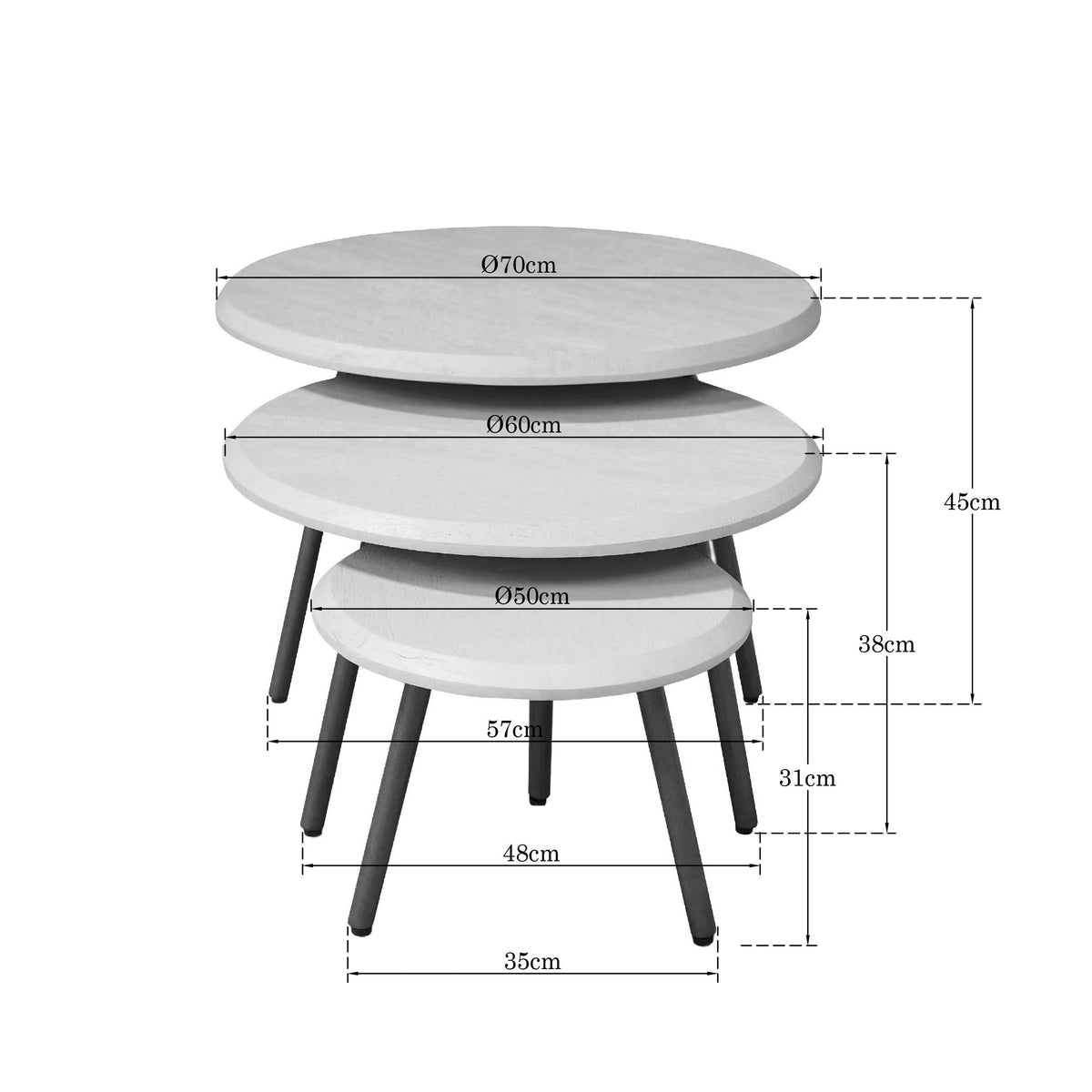 Couchtisch-Set rund Ohio Sand Mangoholz 70 cm