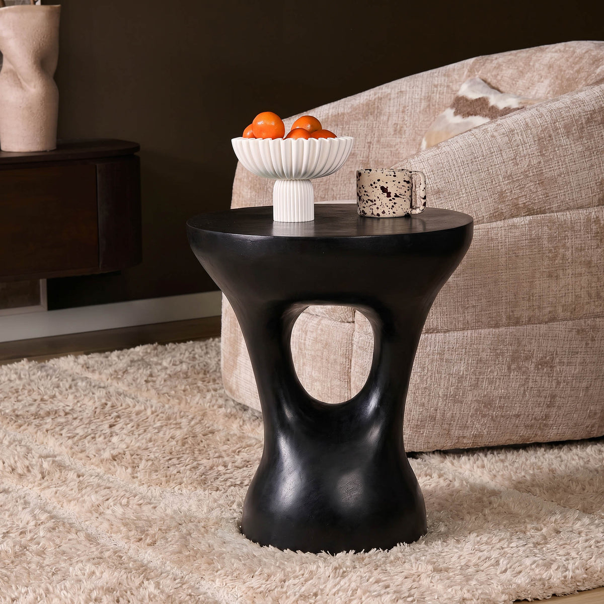 Couchtisch rund Amelie Schwarz Aluminium 43 cm