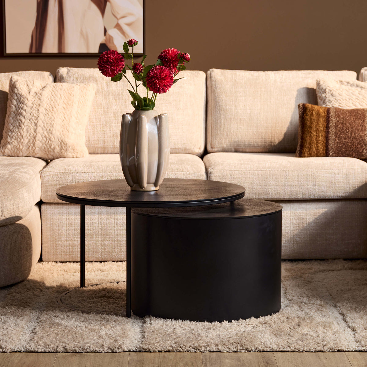 Couchtisch-Set rund Luna Schwarz Aluminium 76 cm