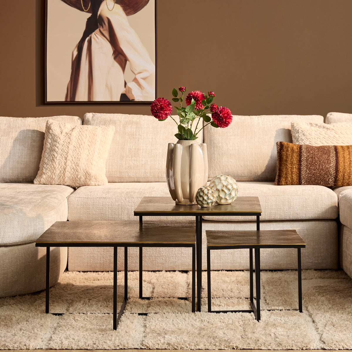 Couchtisch-Set quadratisch Joelle Bronze Aluminium 70 cm