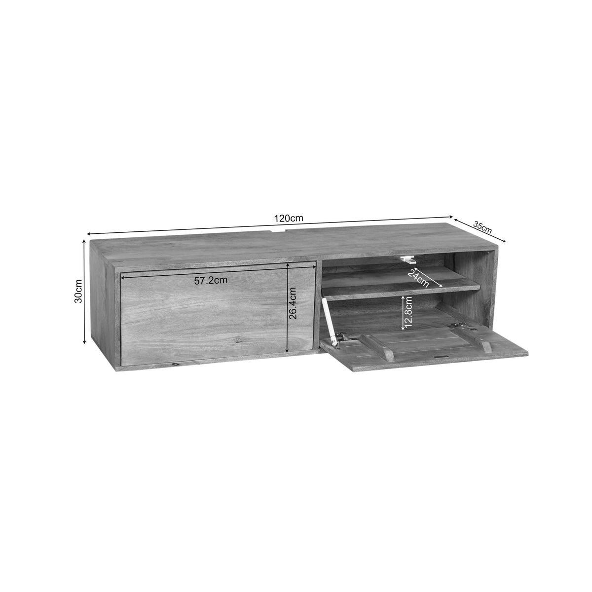Hänge-TV-Lowboard Vision Natur Mangoholz 120 cm