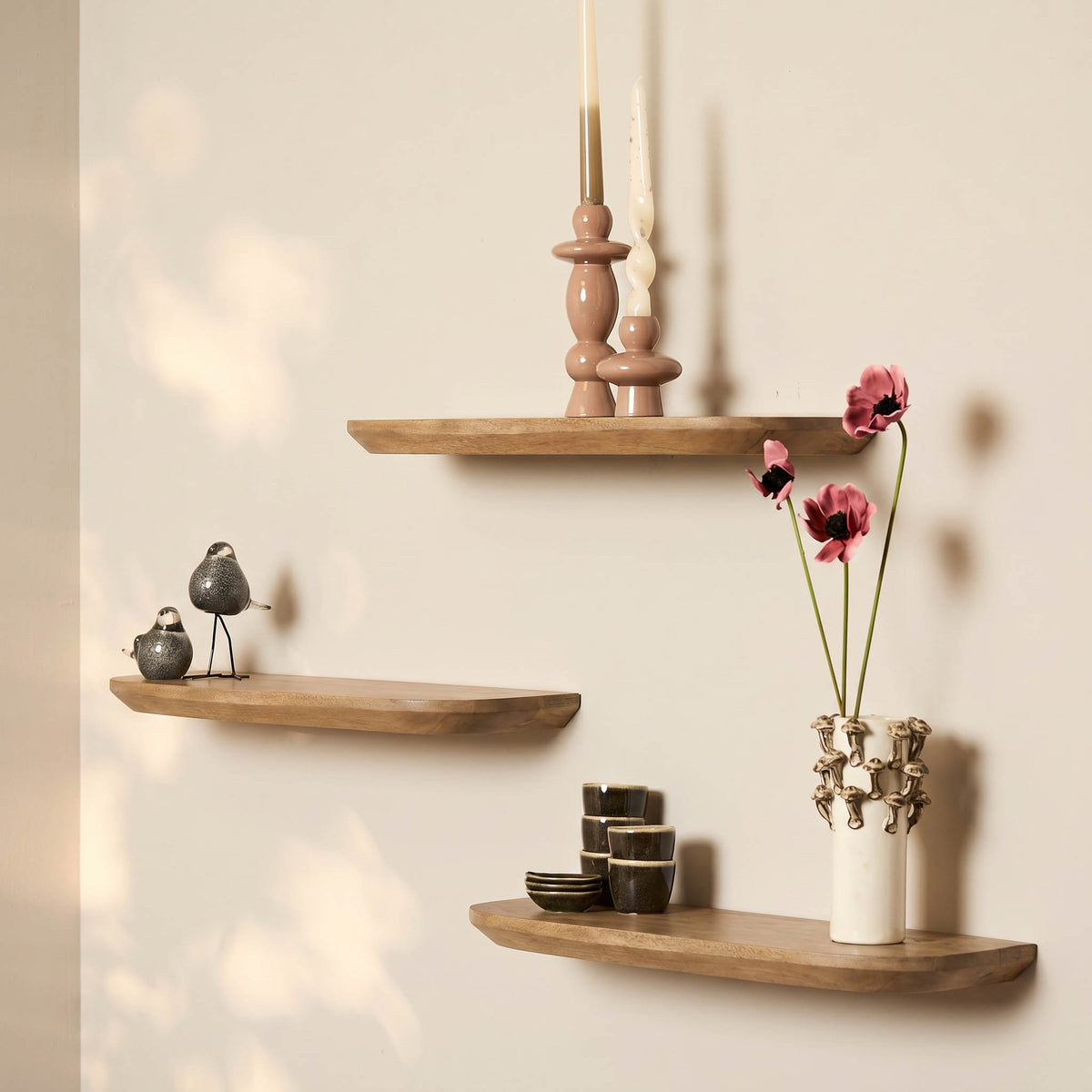 Wandregal Gusta Set mit 3 Natur Mangoholz 60 cm