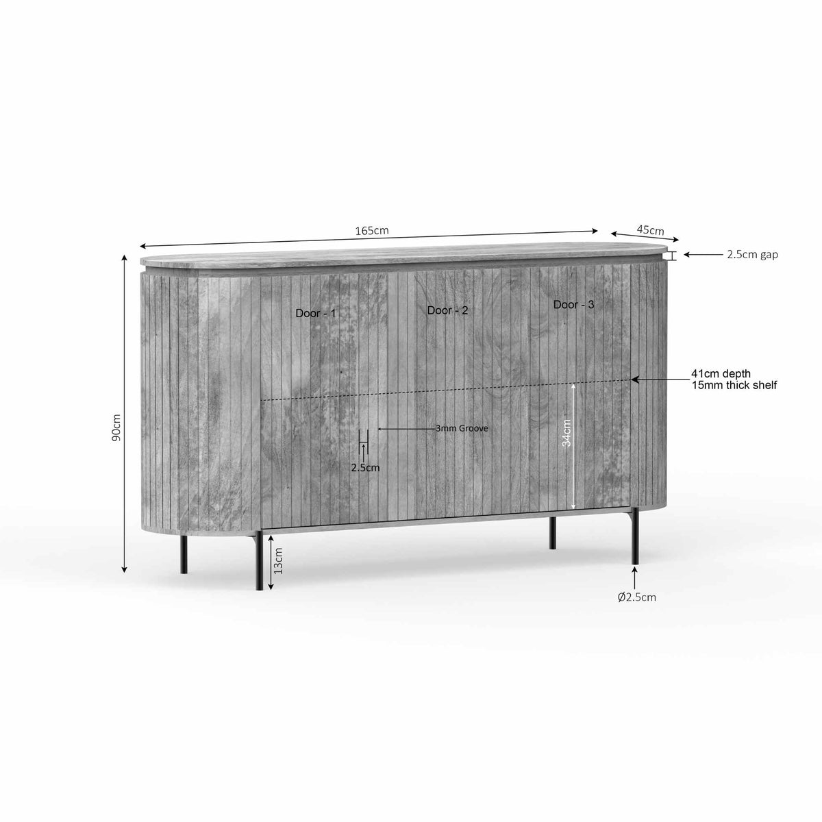 Sideboard Solana Taupe Mangoholz in 2 Größen