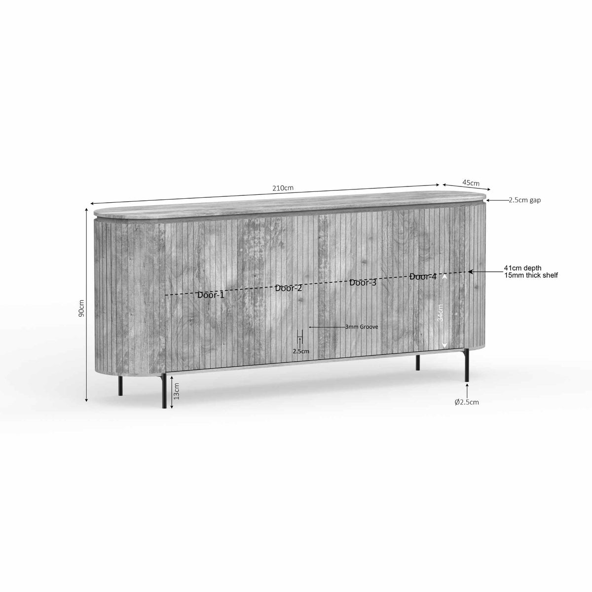 Sideboard Solana Taupe Mangoholz in 2 Größen