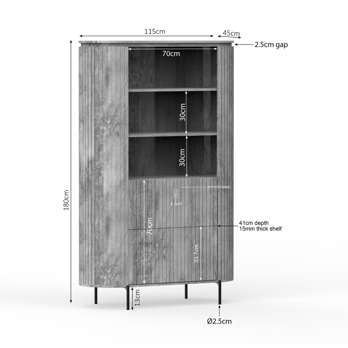 Wandschrank Solana Taupe Mangoholz 115 cm