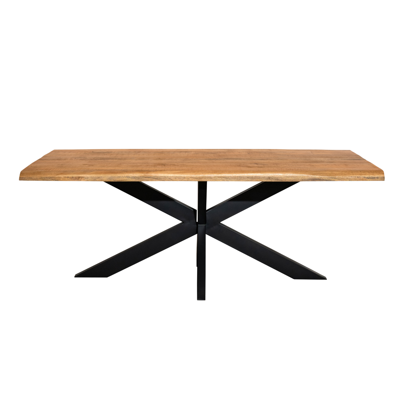 Esstisch Denber Baumkante Mangoholz hell 160 bis 300 cm in 6 cm mit Spider Gestell