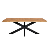 Esstisch Denber Baumkante Mangoholz hell 160 bis 300 cm in 6 cm mit Spider Gestell