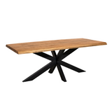 Esstisch Denber Baumkante Mangoholz hell 160 bis 300 cm in 6 cm mit Spider Gestell