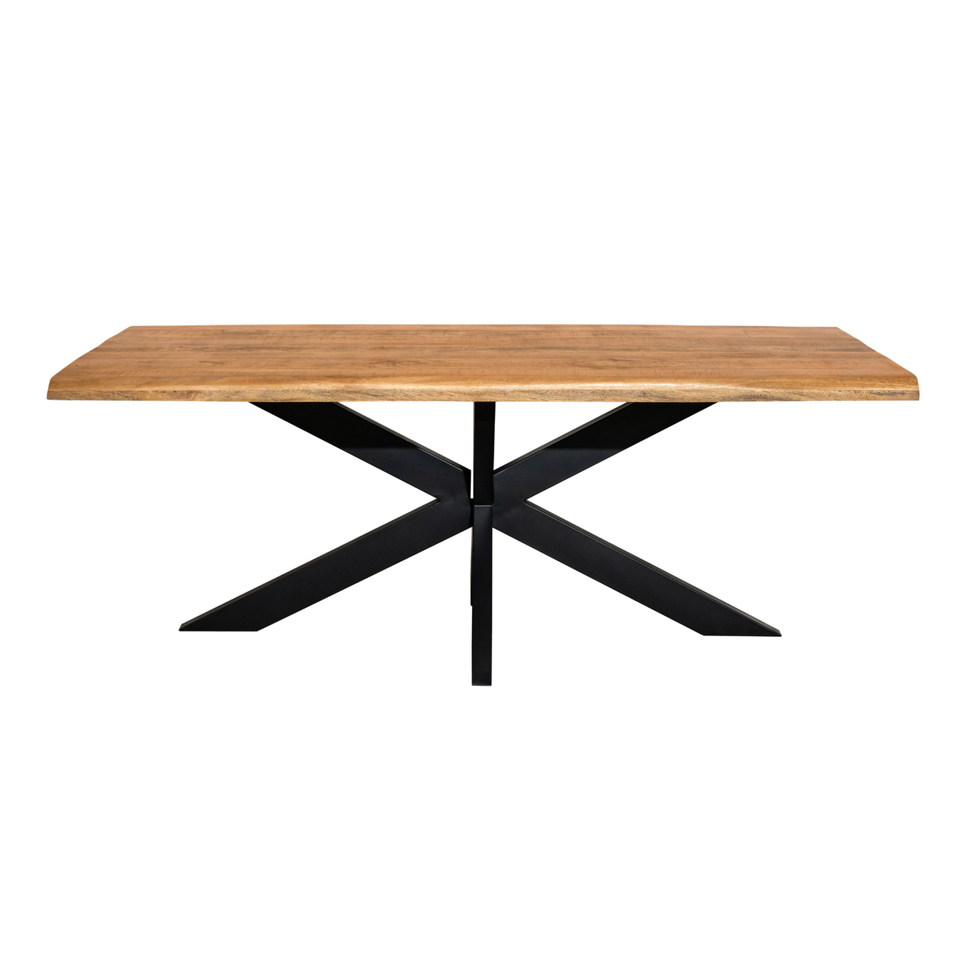 Esstisch Denber Baumkante Mangoholz hell 160 bis 300 cm in 6 cm mit Spider Gestell