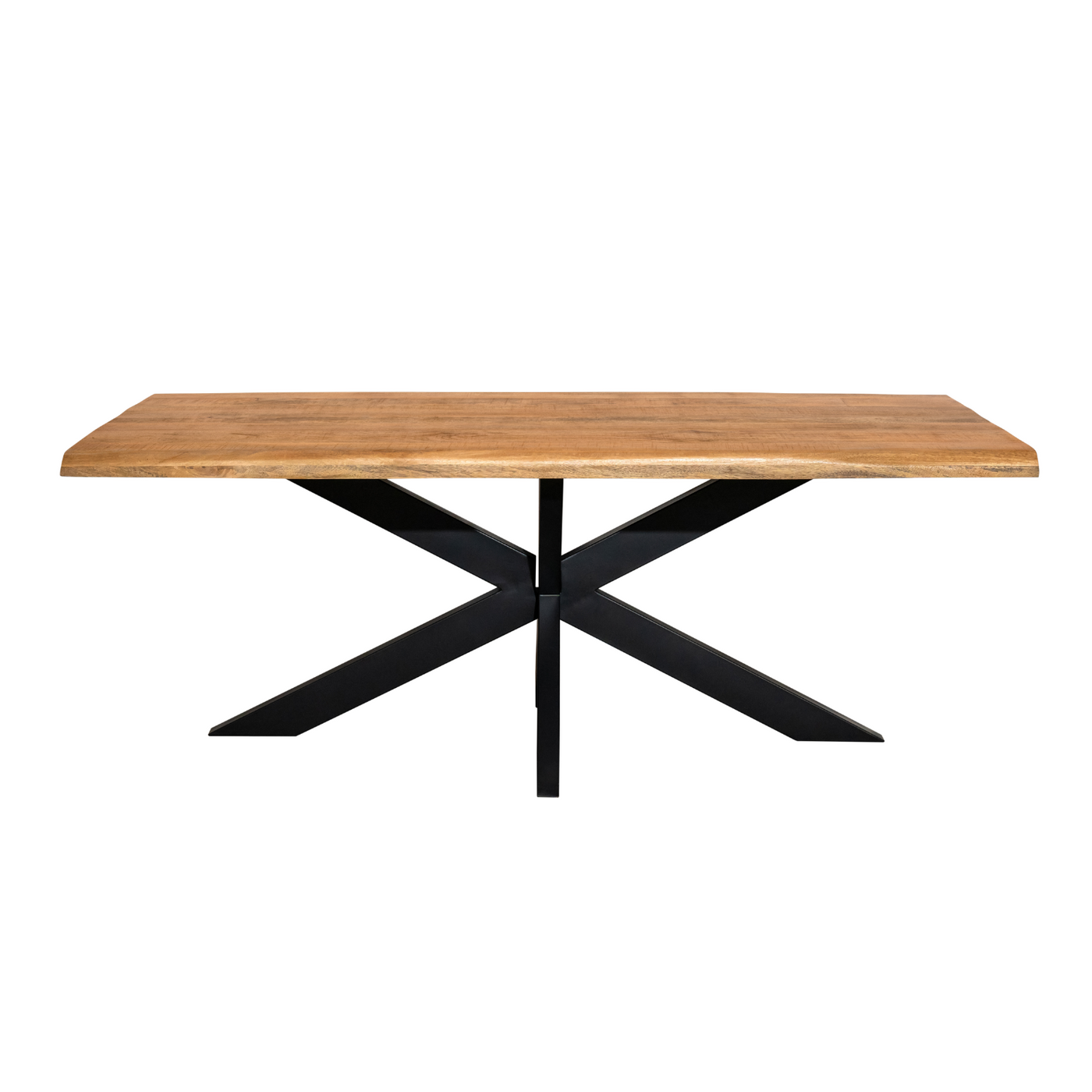 Esstisch Denber Baumkante Mangoholz hell 160 bis 300 cm in 6 cm mit Spider Gestell