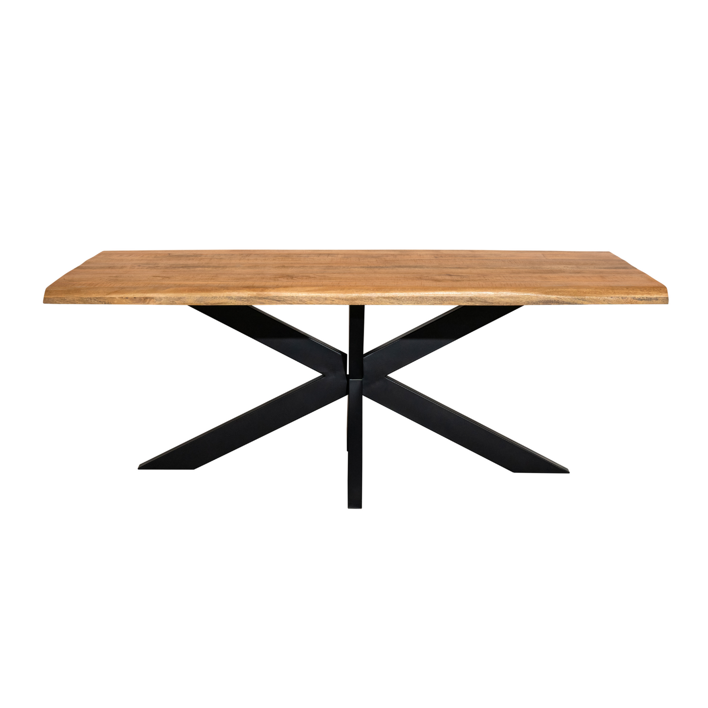 Esstisch Denber Baumkante Mangoholz hell 160 bis 300 cm in 6 cm mit Spider Gestell
