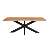 Esstisch Denber Baumkante Mangoholz hell 160 bis 300 cm in 6 cm mit Spider Gestell