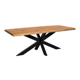 Esstisch Denber Baumkante Mangoholz hell 160 bis 300 cm in 6 cm mit Spider Gestell