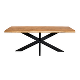 Esstisch Denber Baumkante Mangoholz hell 160 bis 300 cm in 6 cm mit Spider Gestell