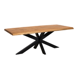 Esstisch Denber Baumkante Mangoholz hell 160 bis 300 cm in 6 cm mit Spider Gestell