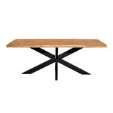 Esstisch Denber Baumkante Mangoholz hell 160 bis 300 cm in 6 cm mit Spider Gestell
