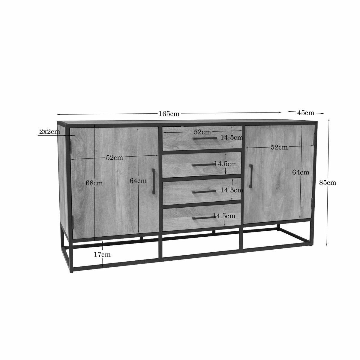 Sideboard Dakota Natur Mangoholz in 2 Größen