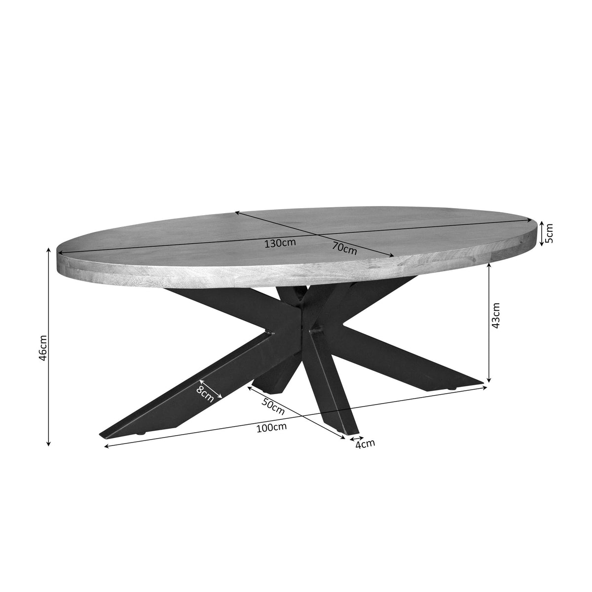 Couchtisch oval Dakota Natur Mangoholz 130 cm