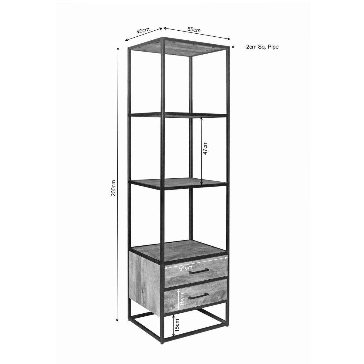 Bücherregal Dakota mit Schubladen Natur Mangoholz 55 cm