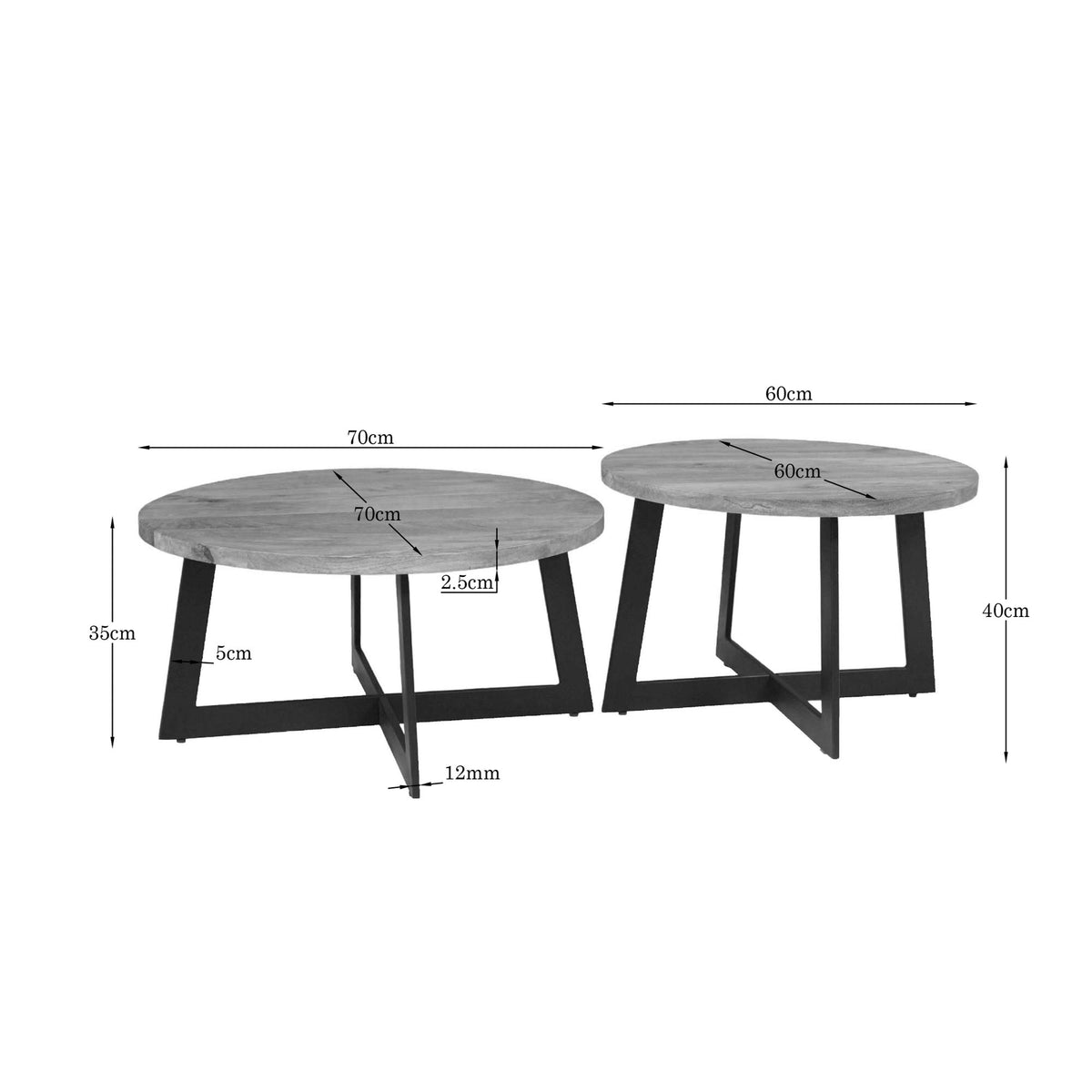 Couchtisch-Set Atlanta Natur Mangoholz 70 cm