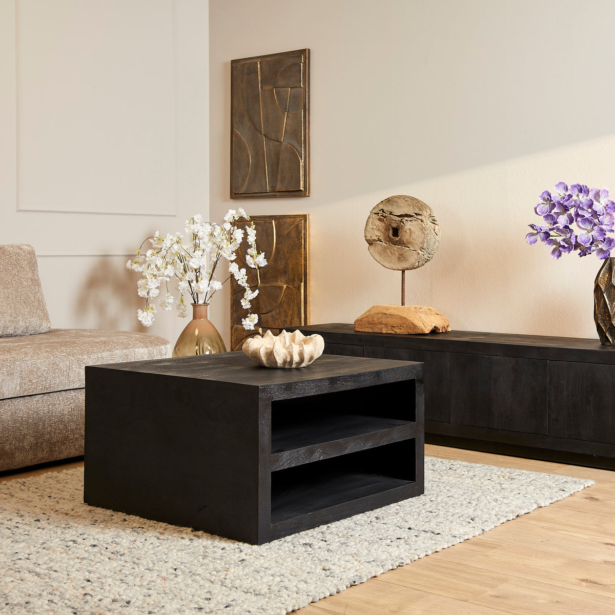 Couchtisch quadratisch Brussel Schwarz Mangoholz 80 cm