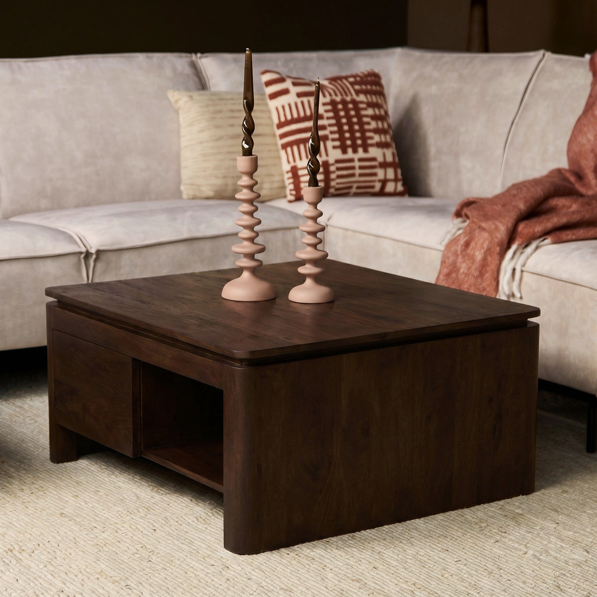 Couchtisch quadratisch Dallas Braun Mangoholz 80 cm