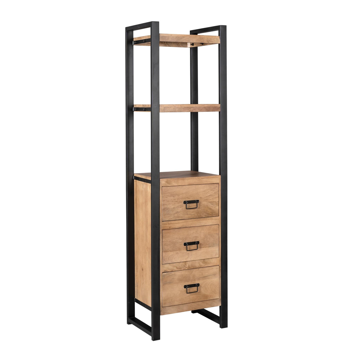 Bücherregal Britt mit Schubladen Natur Mangoholz 55 cm