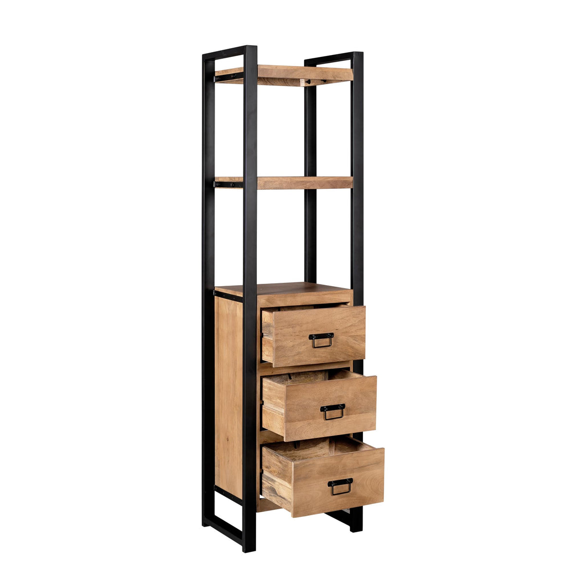 Bücherregal Britt mit Schubladen Natur Mangoholz 55 cm