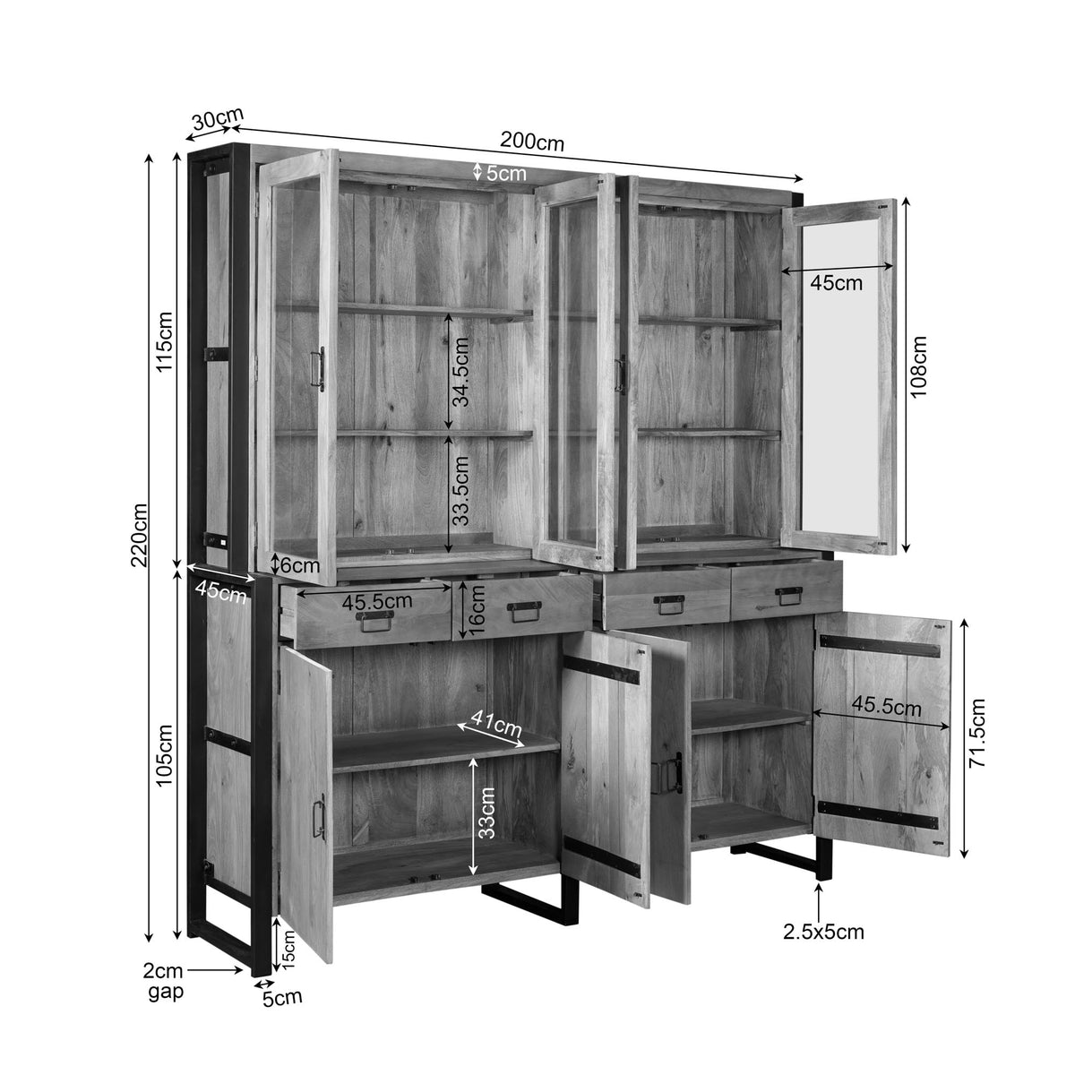 Vitrine Britt XXL Natur Mangoholz 200 cm
