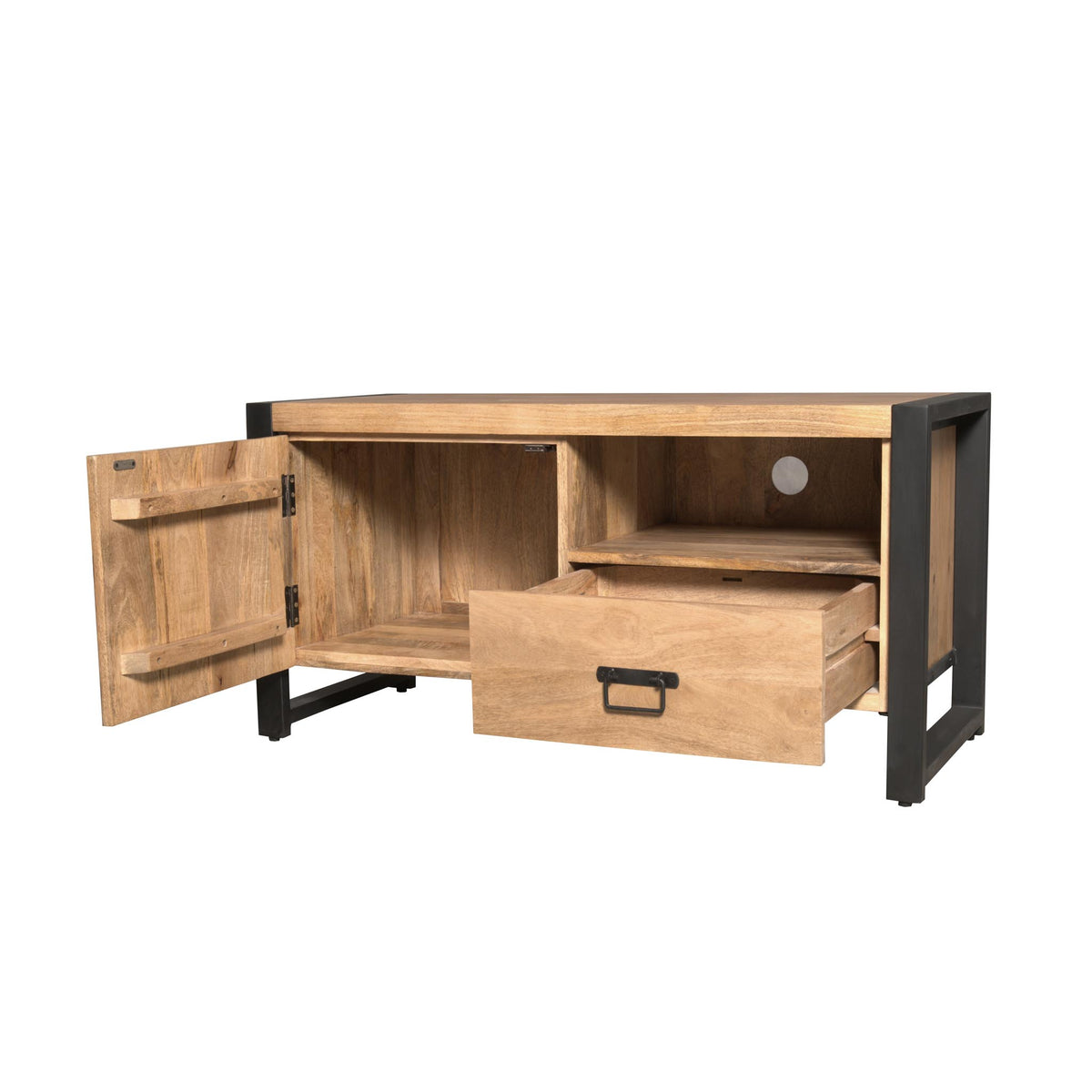 TV-Lowboard Britt mit Tür en Offen vak Natur Mangoholz 110 cm