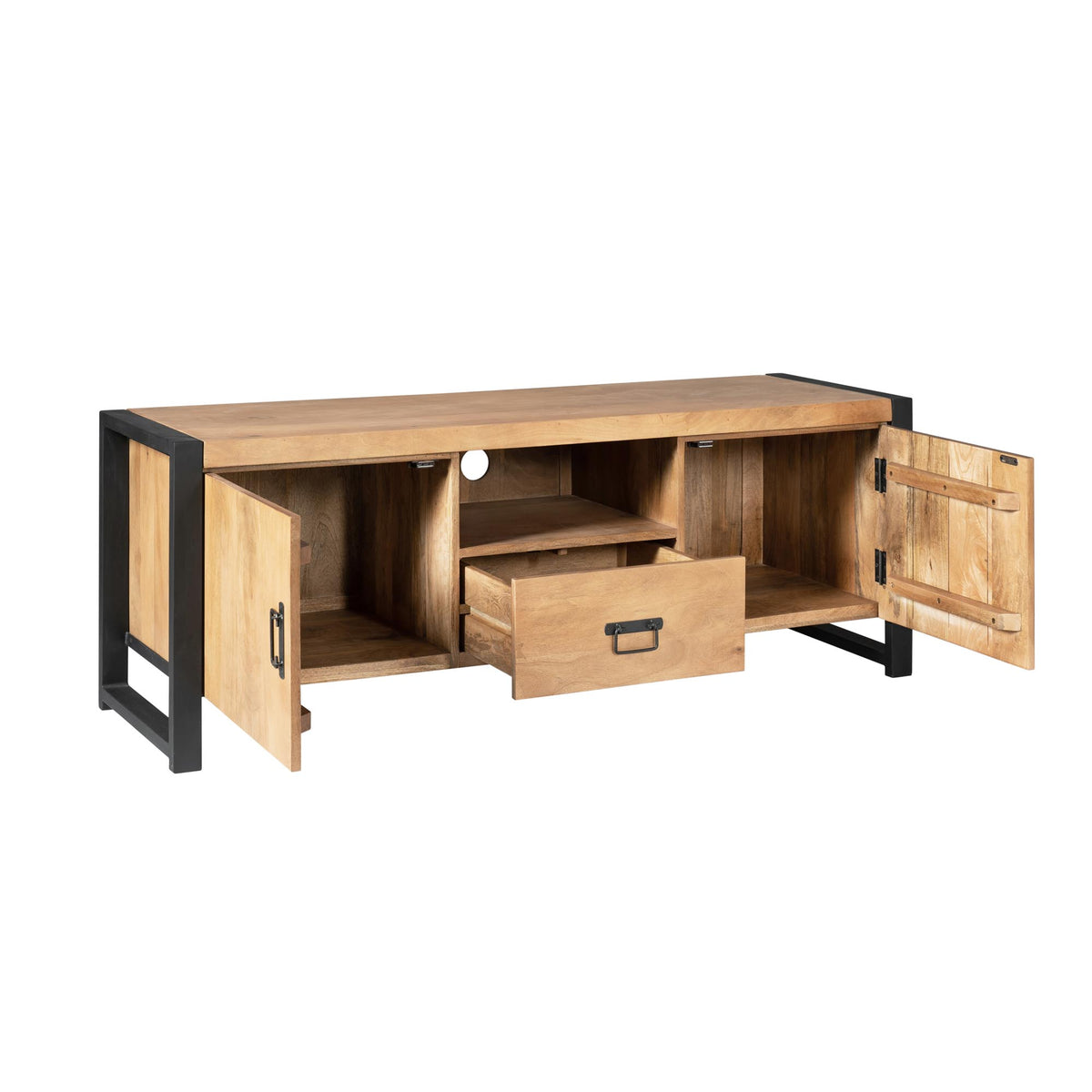 TV-Lowboard Britt mit Türen und Schublade Natur Mangoholz 150 cm