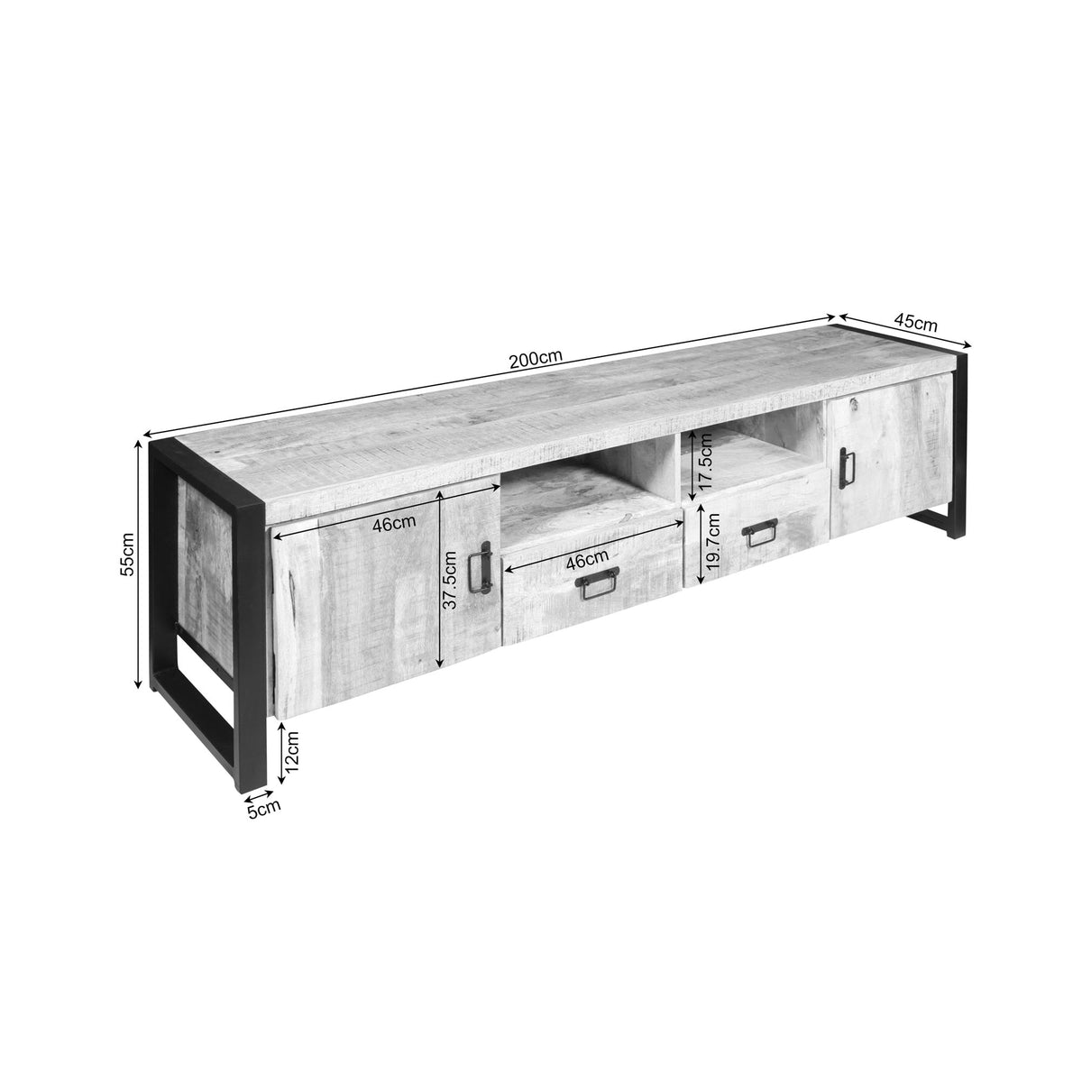 TV-Lowboard Britt mit Türen en lades Natur Mangoholz 200 cm